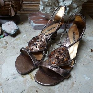 dexim wrap sexy bronze beaded sandals wedge 9